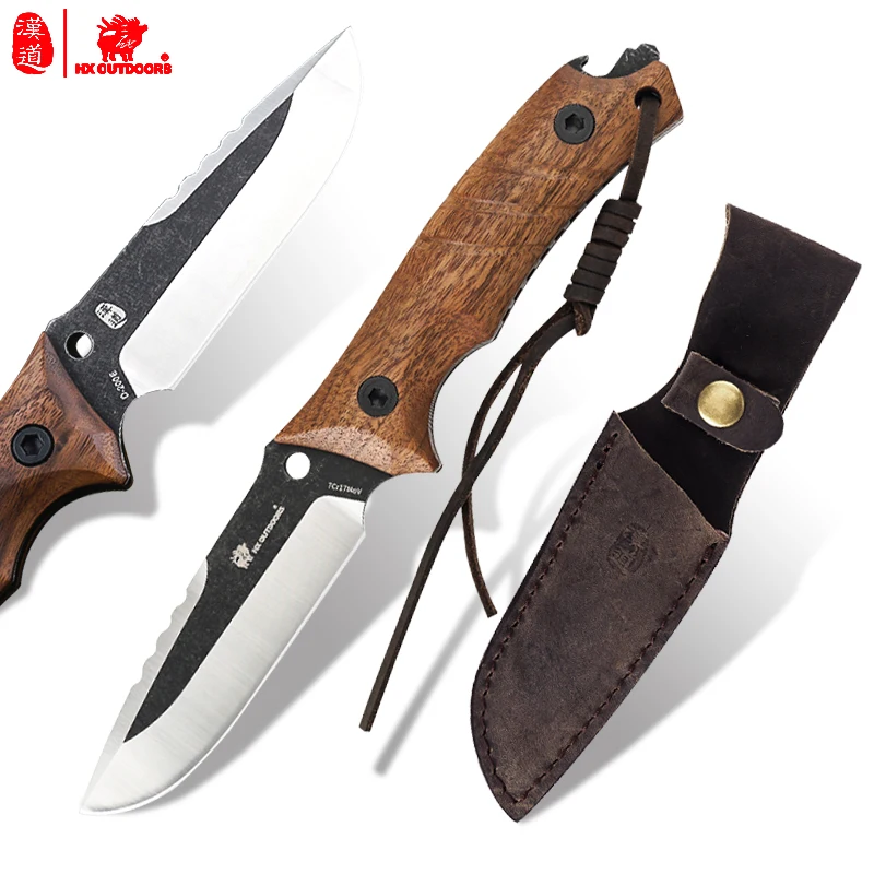

HX OUTDOORS walnut handle straight knife outdoor survival knife outdoor survival jungle knife self-defense knife high hardness
