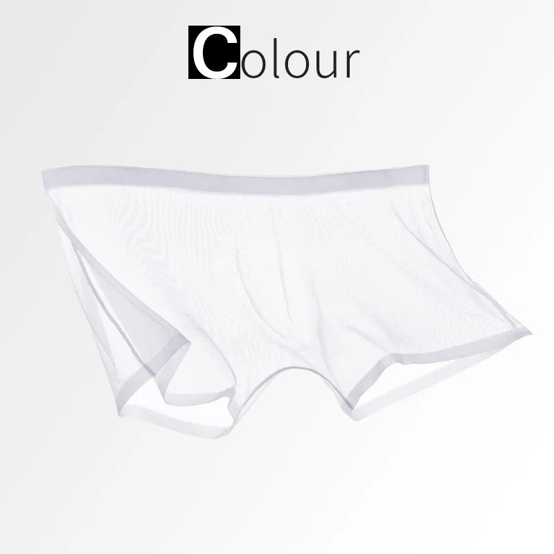 Men's sexy transparent ultra-thin ice silk boxer shorts 4PCS