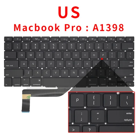 Новая клавиатура для ноутбука Macbook Pro Retina, 15 дюймов, A1398, для США, Великобритании, России, Испании, Франции, 2012, 2013, 2014, 2015