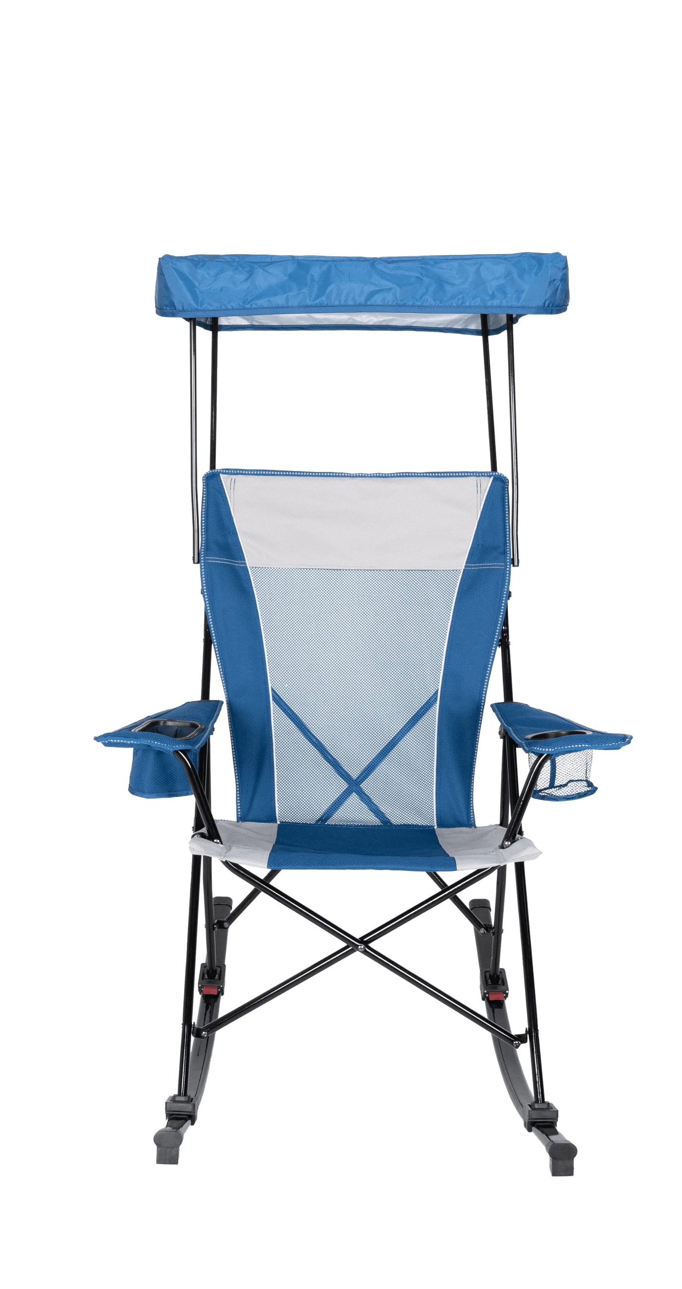 

Mesh Tension Rocking Camp Chair with Canopy - Blue and Grey - Detachable Rockers - Adult-Sized Chair for Outdoor Comfort