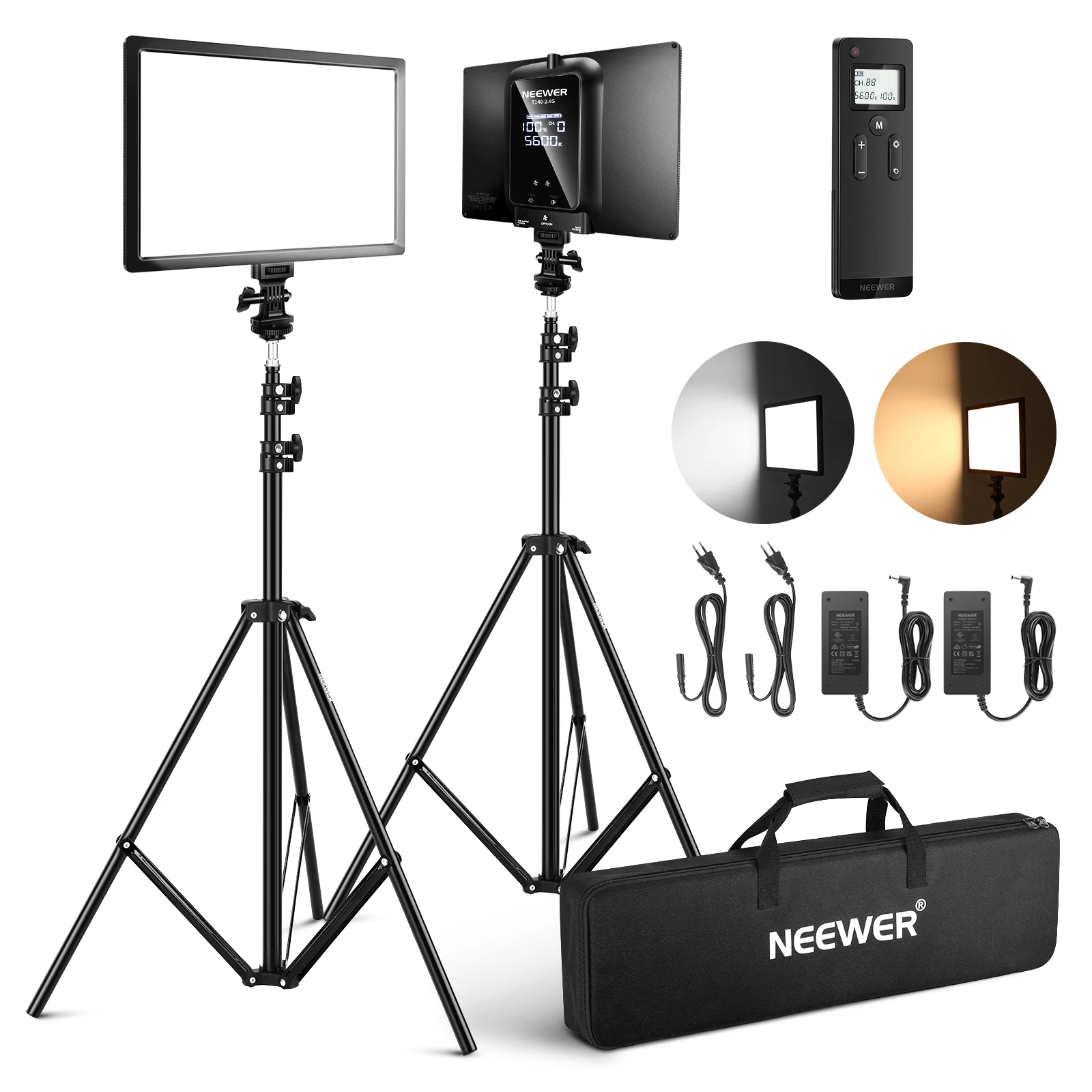 

NEEWER 2 Packs 2.4G LED Panel Video Light Soft Lighting Kit, 12.9" Key Light With Stand/Remote/3200-5600K/CRI97+/Built In 7.4V