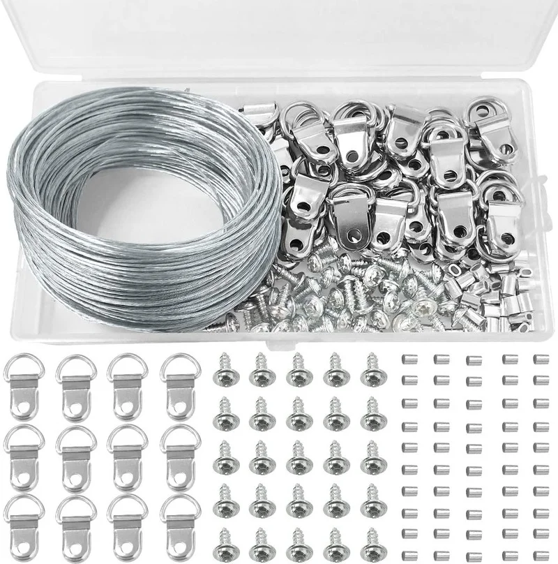 

170pcs Wall Photo Frame Hook Screws 30mm Stainless Steel Fasteners Combination Picture Hanging Wire Hooks Crimping Loop Sleeve