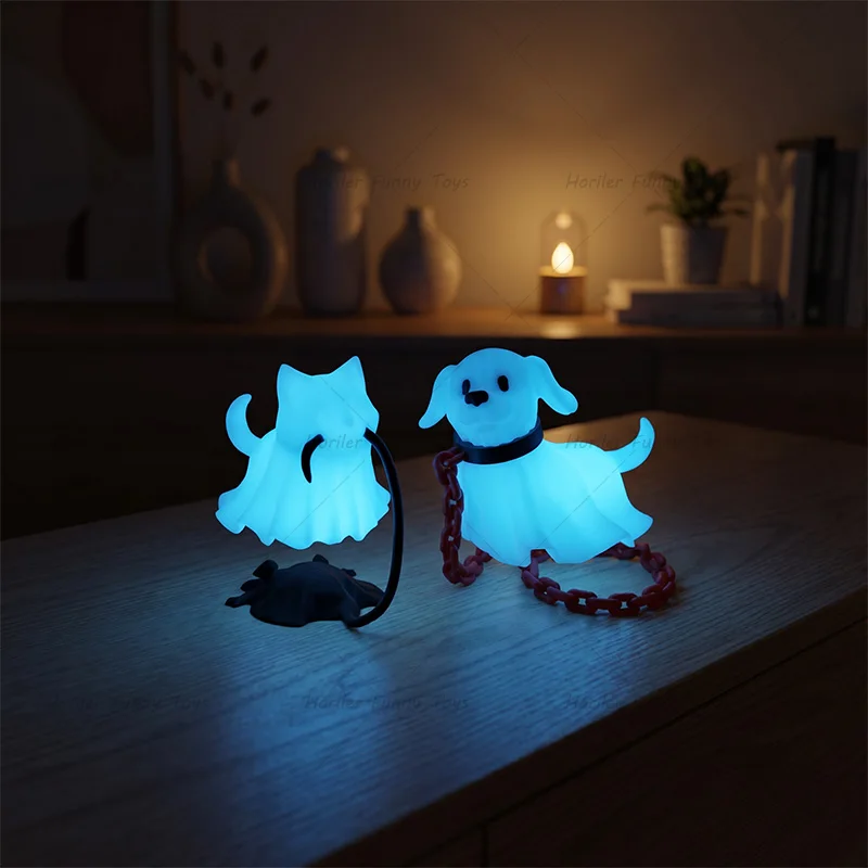 Светящаяся 3D-печатная фигурка призрачного котасобаки, праздничная статуэтка, украшение для Хэллоуина, декор для рабочего стола, праздничная фигурка (art.: 3920dc3ea8a7c) - 3920dc3ea8a7c