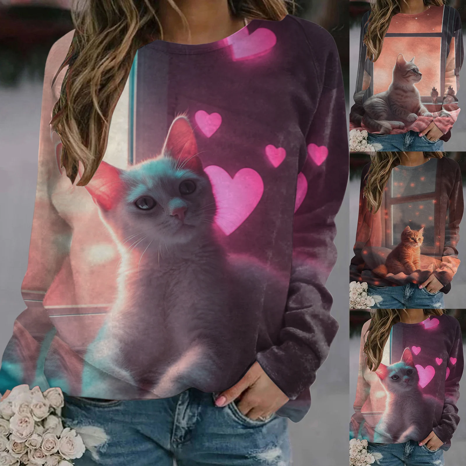 

Womens Graphic Sweatshirt Print O Neck Sweatshirt Round Neck Fit Pullover Tops Casual Long Sleeve Hooded Workout Tops Women