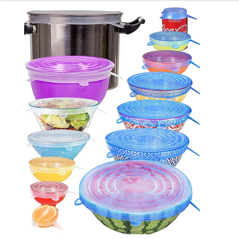 

6Pcs DigHealth Silicone Stretch Lids Food Covers Reusable Strechable Fit Various Shape of Containers Bowls Kitchen accessories