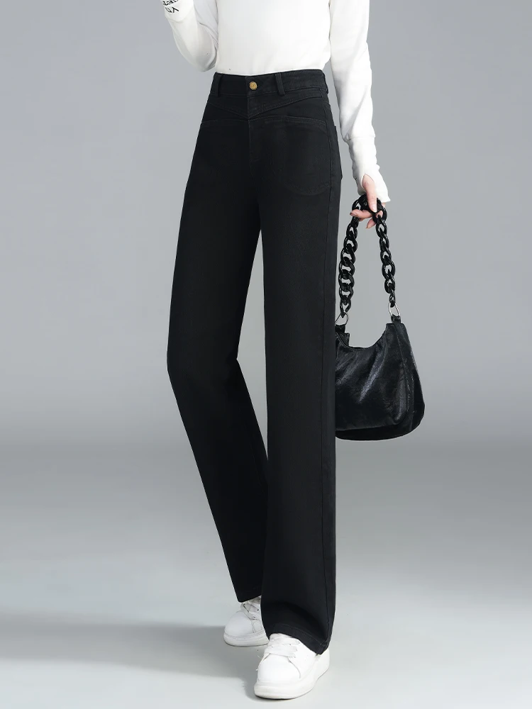 Plus Size Straight Jeans Women's Spring/Autumn/Winter 2024 New Small High Waist Slimming Fleece-lined Capri Narrow Wide Leg P...