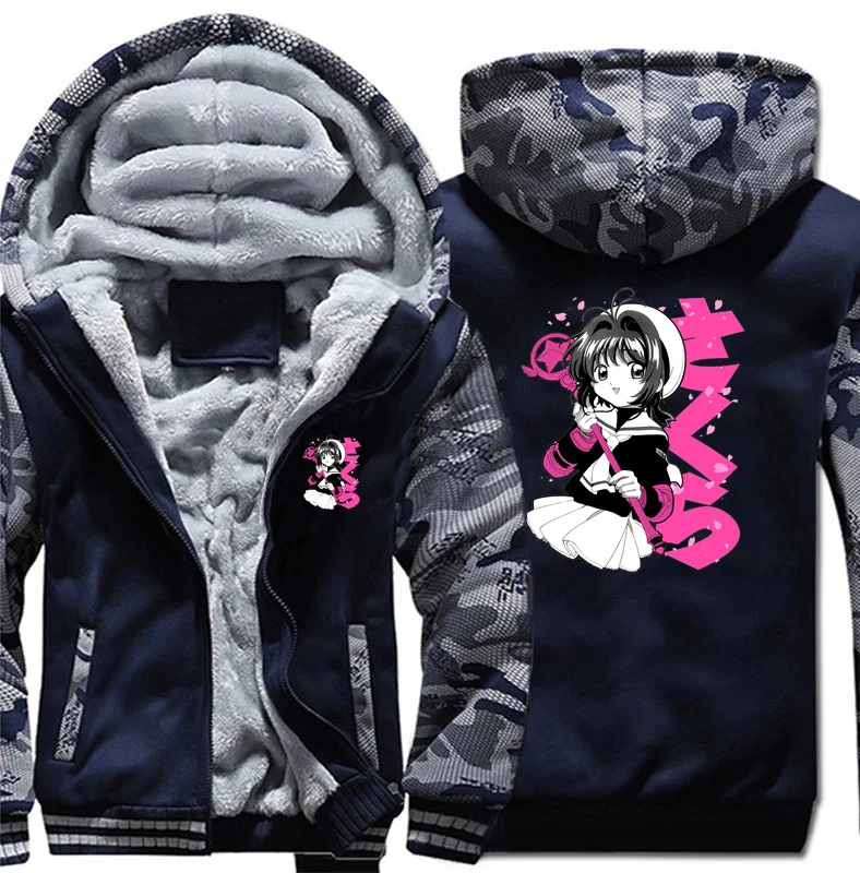 

Sakura Bloom Men hoodie Card Captor Sakura Anime Large Vintage Men's Winter Thick Warm Sweatshirts Oversized Hooded Jackets