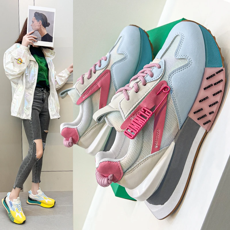 

Mixed Color Ladies Breathable Shoes Lace Up Outdoor Walking Women Fashion Casual Shoes Female Platform Sneakers 2022 Autumn