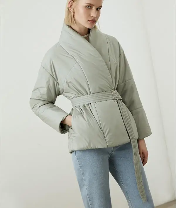 

Short Winter Parkas Women Warm Down Cotton Jacket Female Casual Loose Outwear Belt Coat