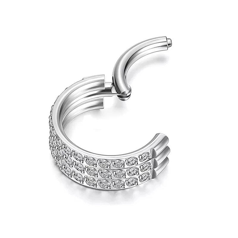 G23 Titanium Ear Cartilage Earring PIERC Ear Tragus Three Rows Zircon Paved Face Segment Ring Nose Hoops Piercing Body Jewelry
