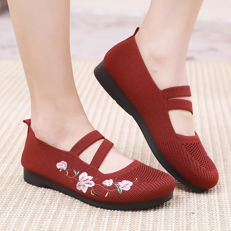 2023 Summer New Breathable Flat Shoes Light Ladies Sneaker Casual Footwear Comfortable Mom Mary Jane Shoes Female Ballet Flats