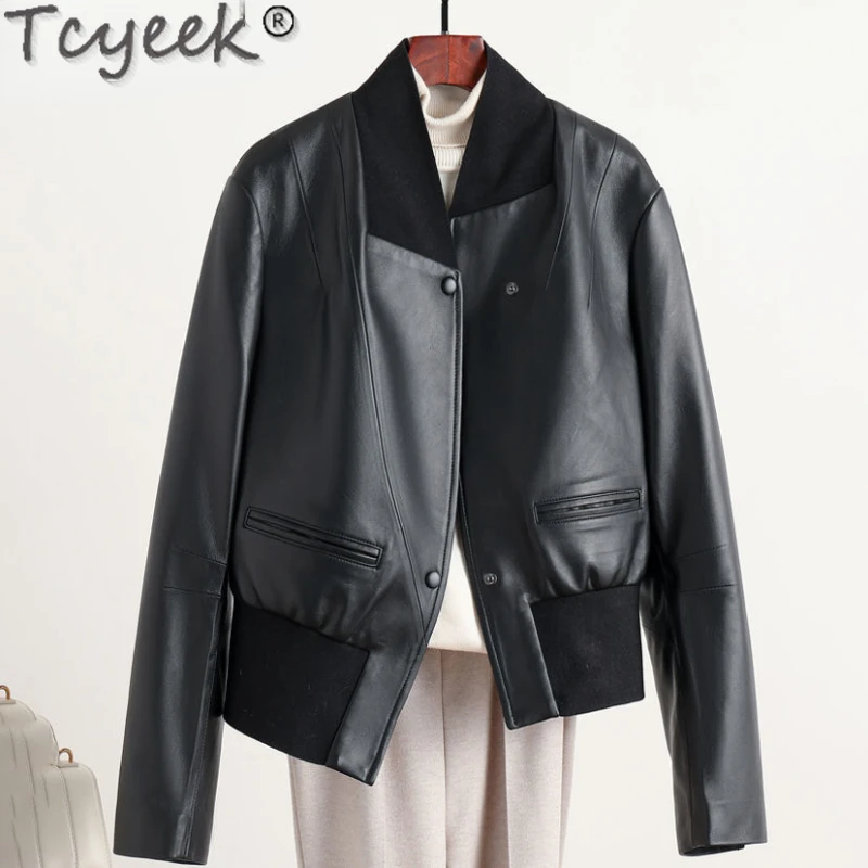 Tcyeek Real Leather Jacket Women Sheepskin Leather Jackets Woman Spring Slim Short Coats 2022 Women's Motorcycle Leather Jacket