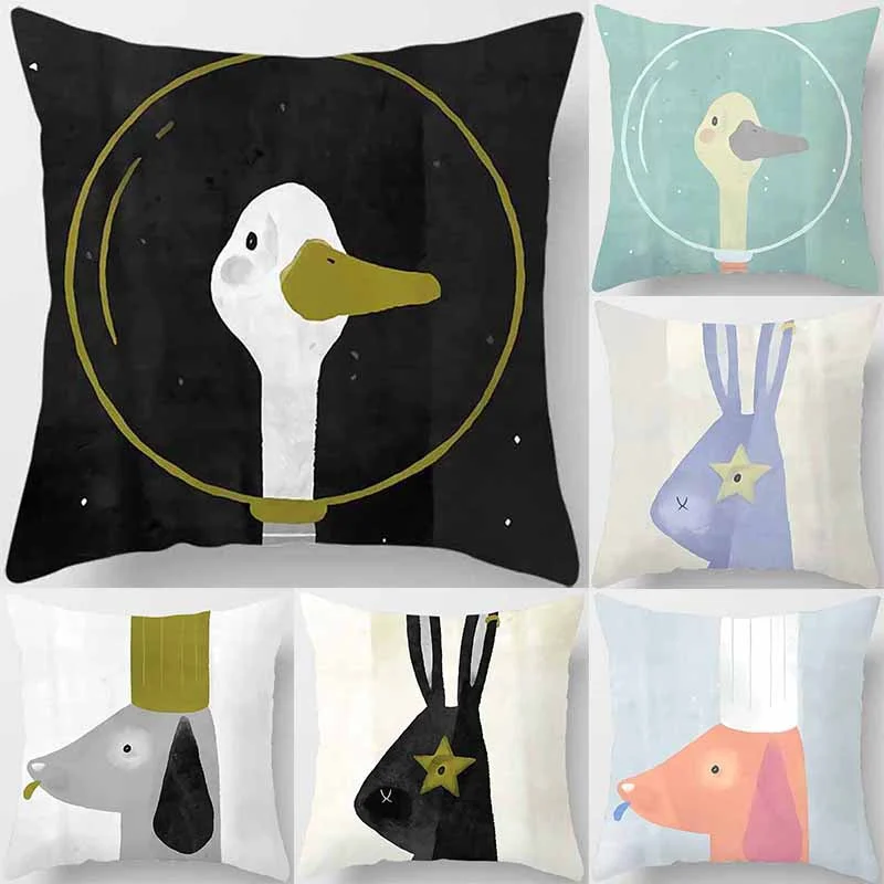 

Cute Duck, Dog and Rabbit Printed Square Pillowcase