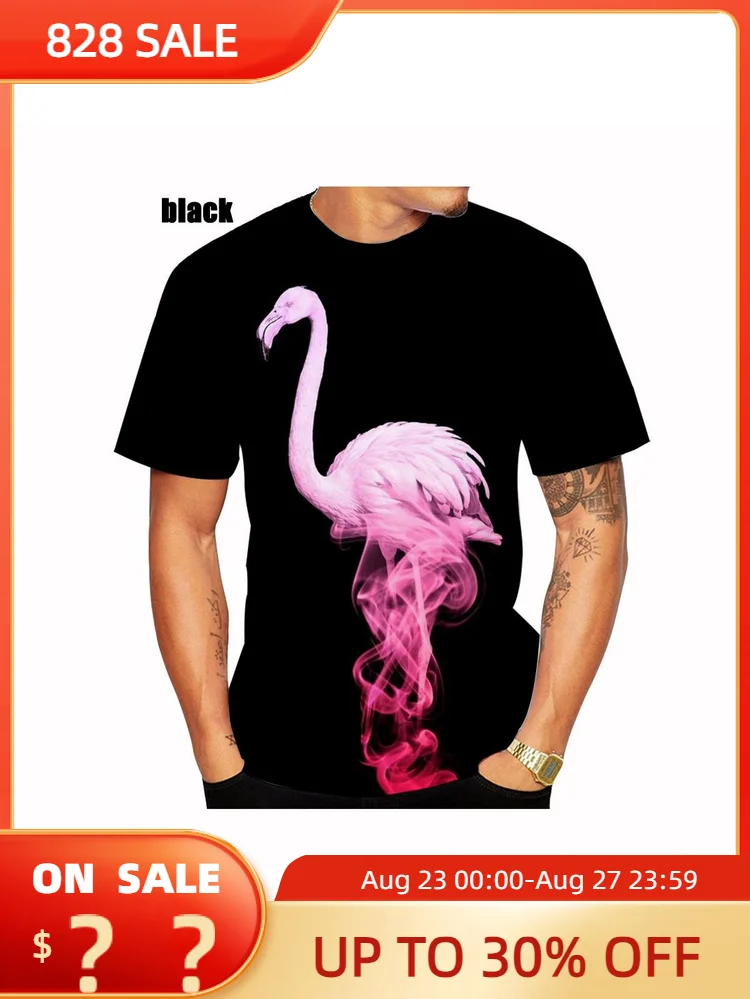 

Мужская/женская футболка с коротким рукавом и 3D-принтом фламинго