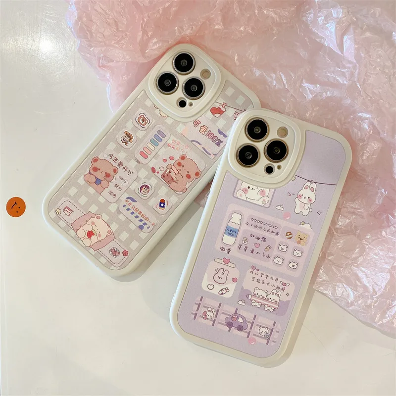 Противоударный мягкий кожаный чехол для телефона с милым медведем и мультяшным