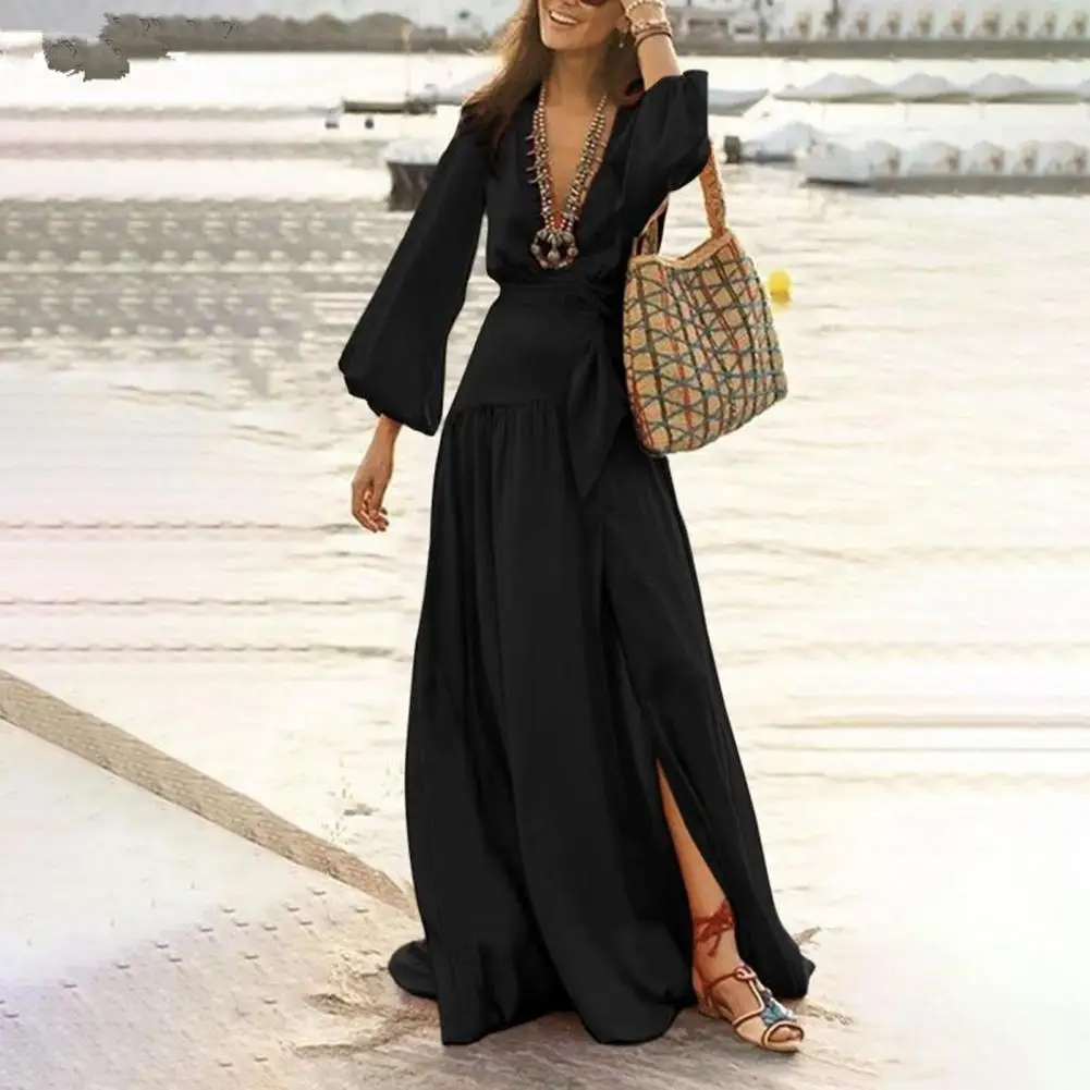 

Party Dress Flared Sleeves Women Dress Casual Lady Dress with Belt