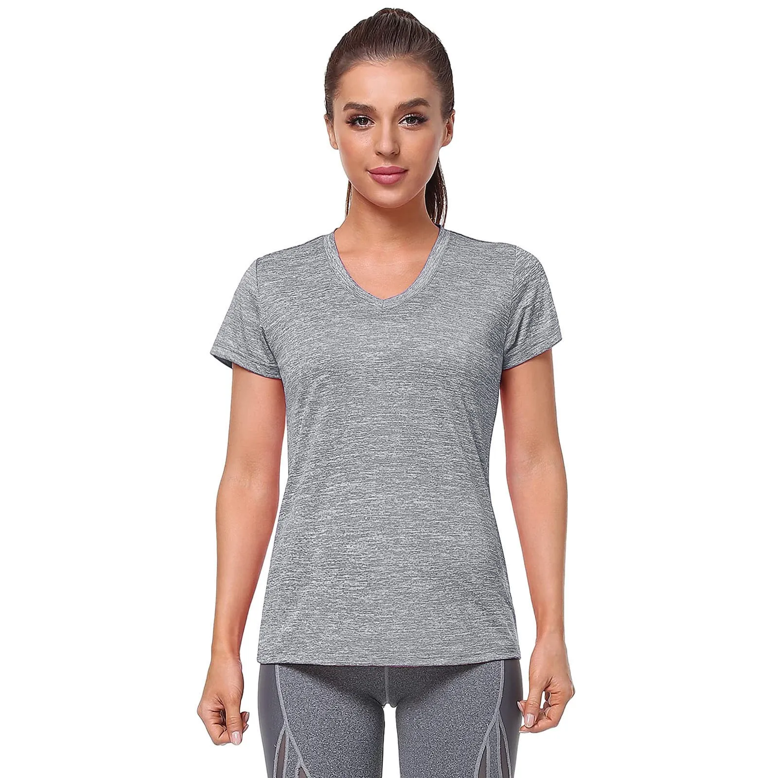 

Women Gray Cotton T Shirt Short Sleeve Solid Color Casual Tee Shirts Tops For Female Loose Summer T-shirt
