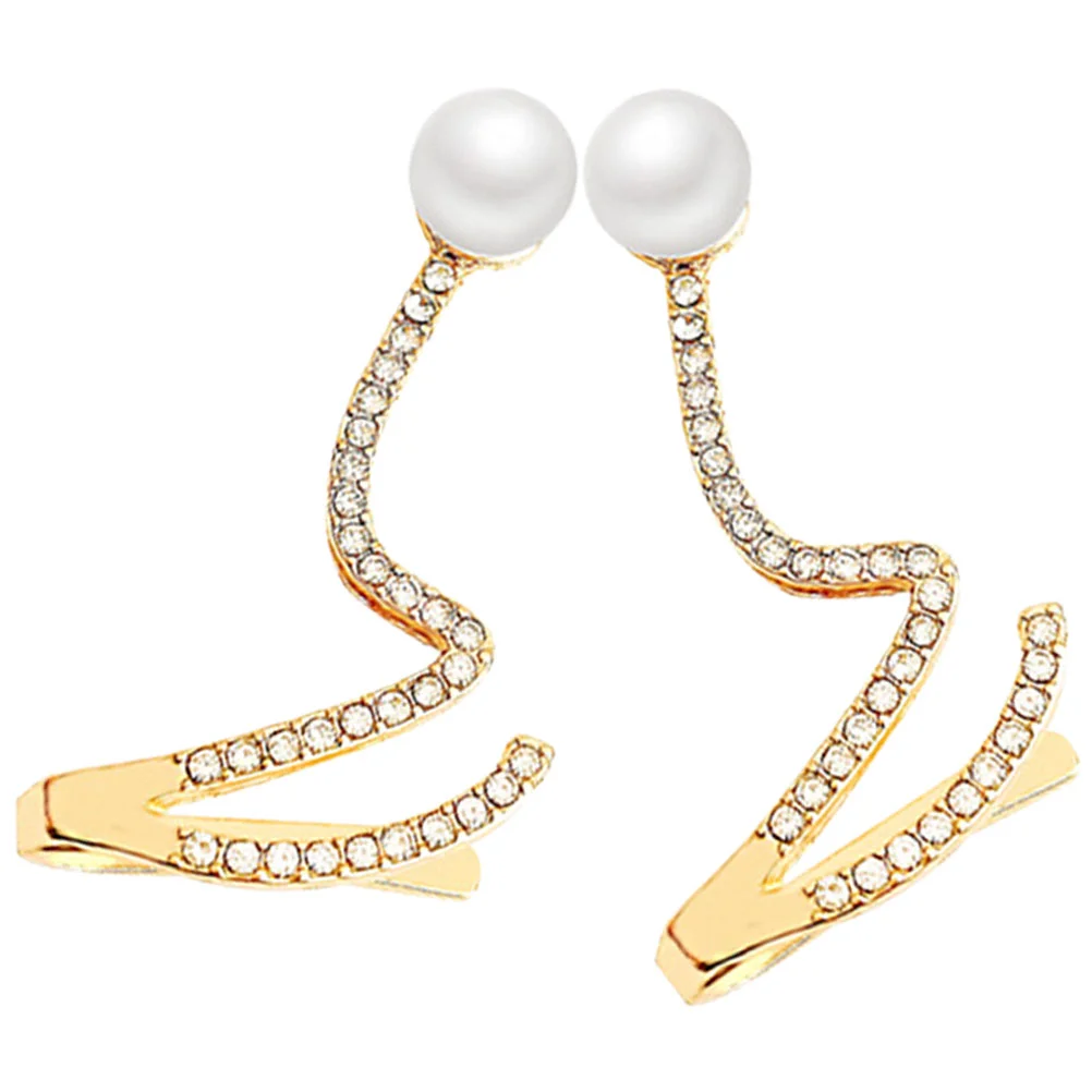 

Pearl Cuffs Aesthetic Earrings Fashion Women Rhinestone Clips Earings Temperament