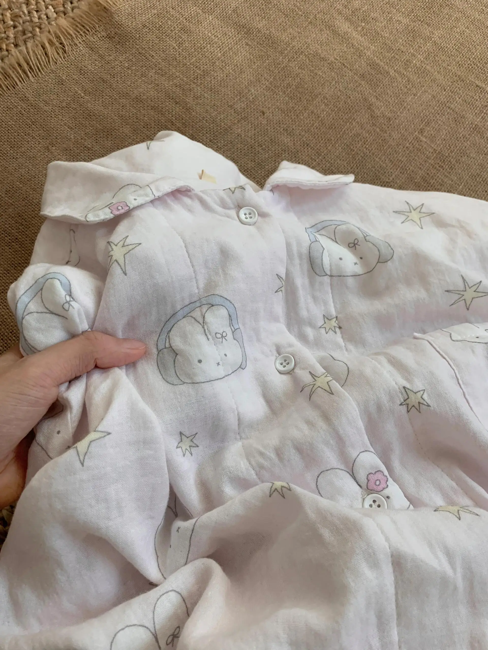 Розовые милые пижамы с принтом кролика для девочек женские весенне-осенние