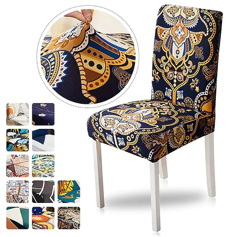 

Stretch Kitchen Chair Cover Slipcover For Dinning Party Black Green Boho Floral Flower Solid Geometric Soft Durable Chair Cover