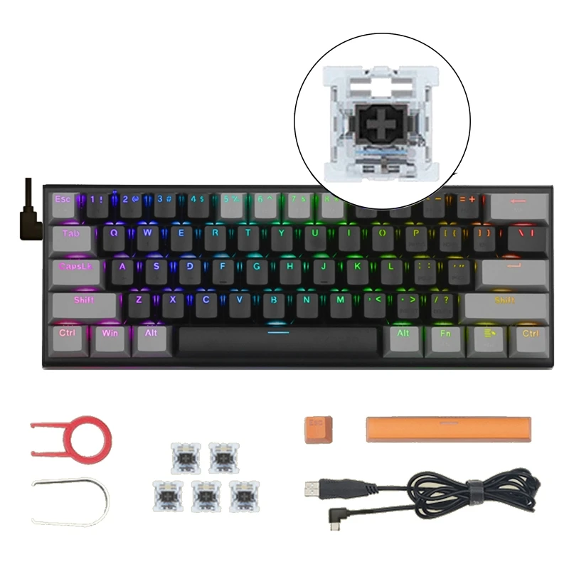 

USB-клавиатура игровая Механическая с RGB-подсветкой, 61 клавиша