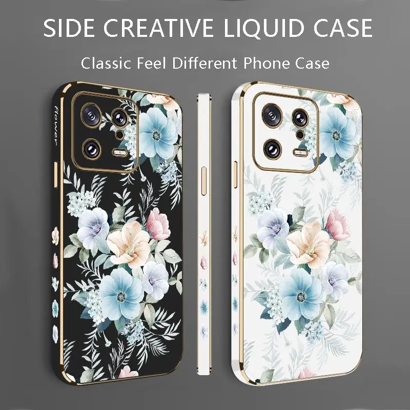 Colored Jasmine Flowers Luxury Plating Phone Case For Xiaomi Mi 13 12S Ultra 13 Pro 11T Ultra 12 12T 11 11 Lite 10 10T Cover