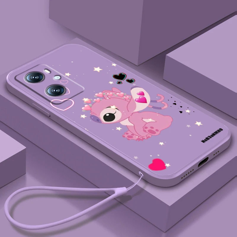 

Disney Art Stitch Cool Love Phone Case For OPPO Find X5 X3 F21 Lite A96 A94 A93 A77 A76 A74 A72 A57 A53S A16 A9 5G Liquid Rope