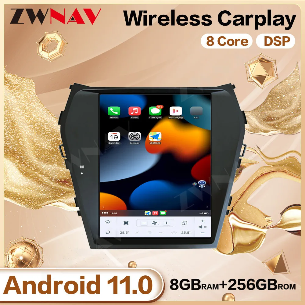 

256G Tesla Screen Android Multimedia Player For Hyundai IX45 Santa Fe 2014 2015 2016 2017 2018 2019 GPS Audio Radio Stereo Unit