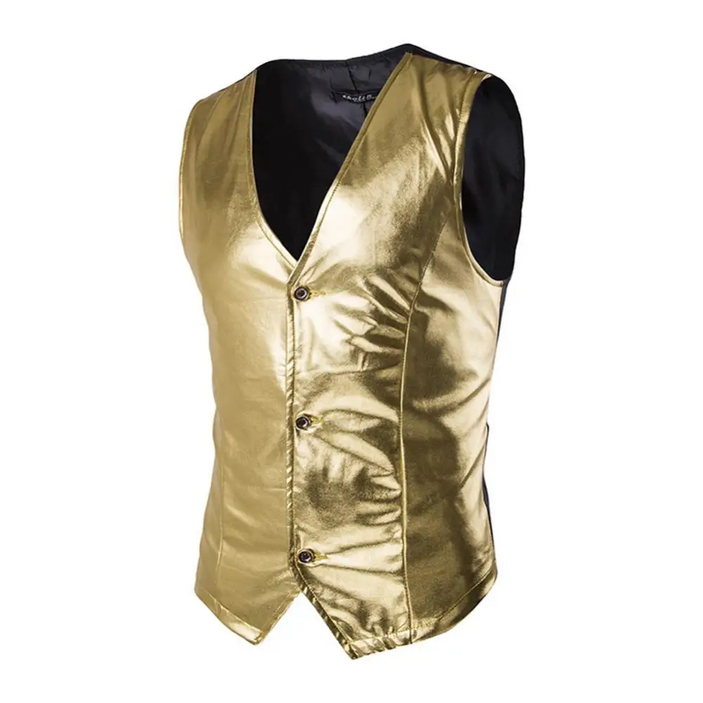 

Top Slim Sleeveless Single-breasted Stylish Men Gold Stamping Waistcoat Business