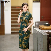 nvnang chinese cheongsam green slim cheongsam chinese fashion cheongsam short sleeved banquet dress b2082