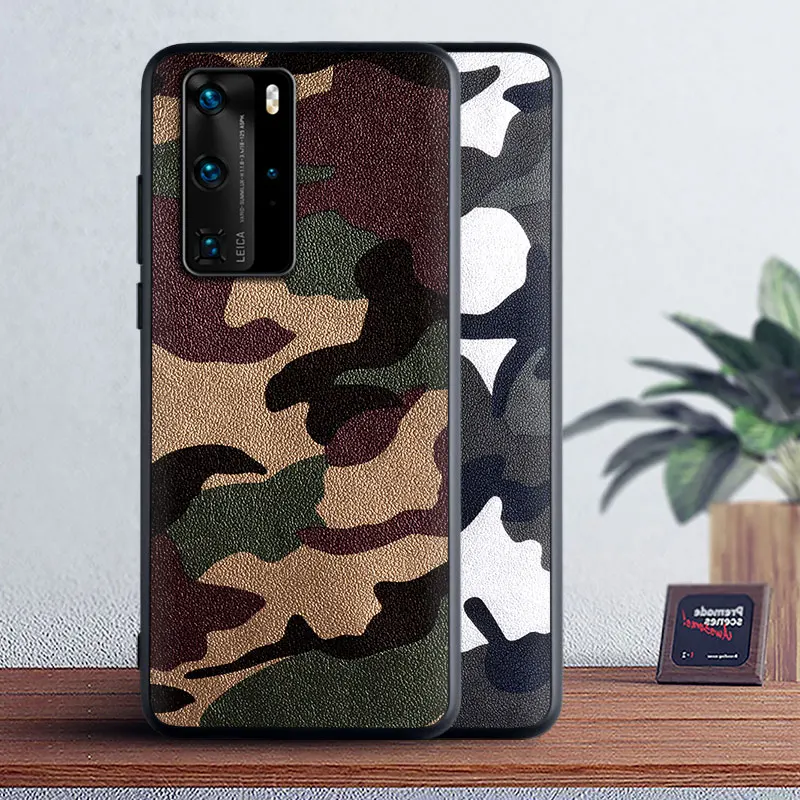 

Camouflage leather case for Huawei P40 pro plus lite E P30 P20 P10 P9 P8 pro lite 2017 P Smart 2019 with TPU+PC 2in1 material