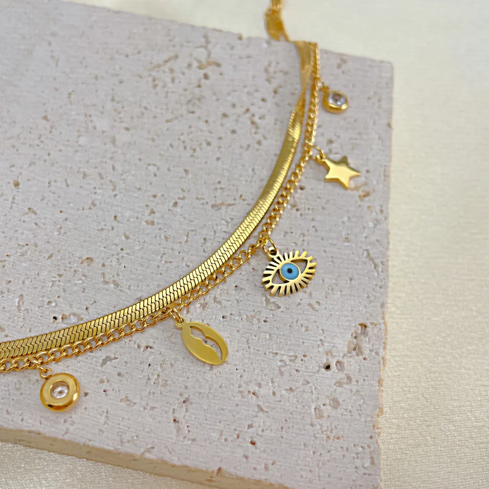 Dropshipping Personalized Double Layer Titanium Steel Snake Chain Accessories Stainless Steel Devil's Eye Bracelet