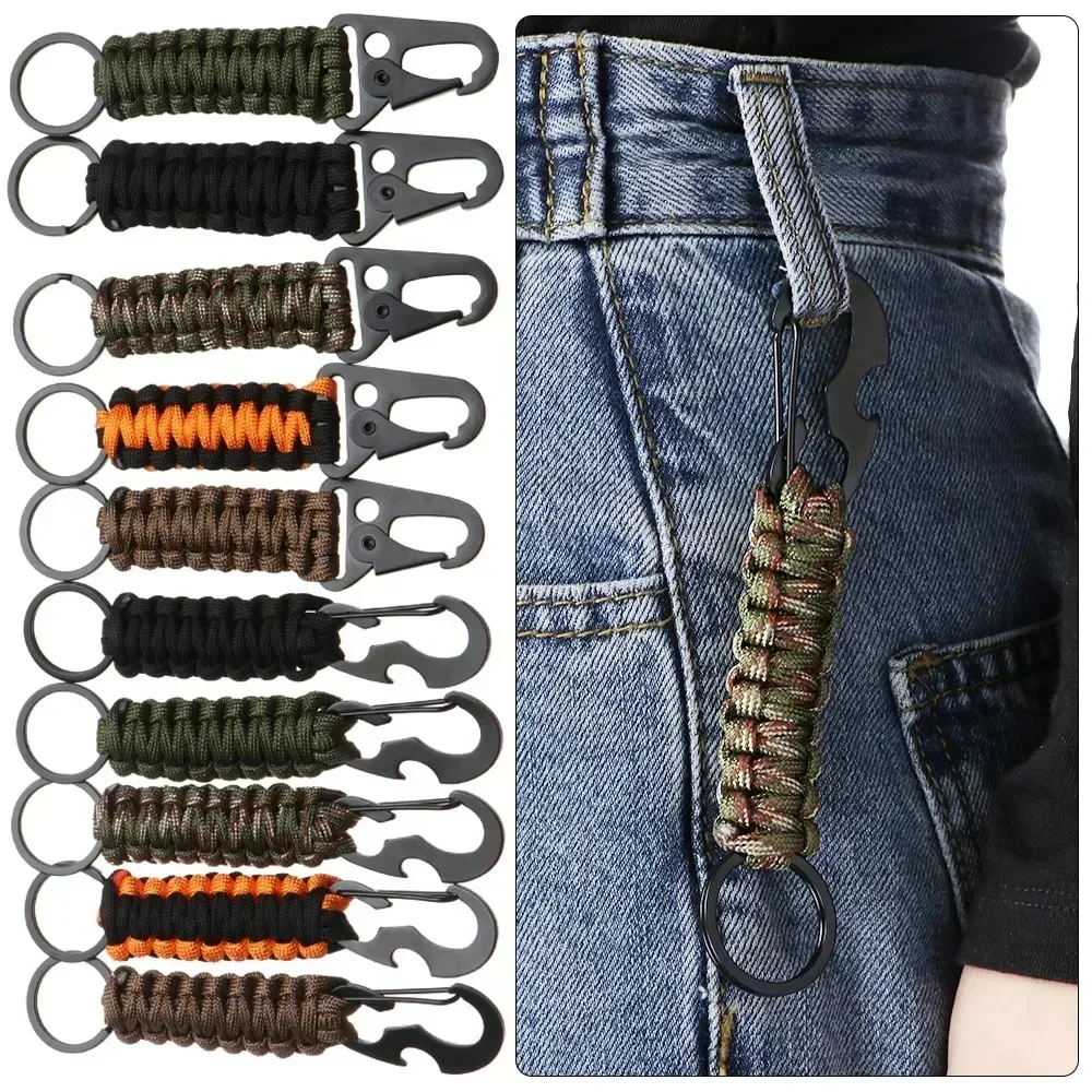 

1/3Pcs Outdoor Keychain Ring Camping Carabiner Military Paracord Cord Rope Eagle Mouth Buckle Emergency Knot Bottle Opener Tools