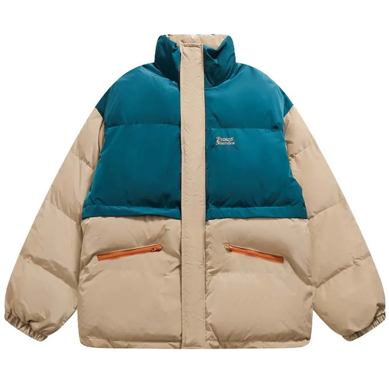 Men Hip Hop Jacket Parka Streetwear Retro Color Block Patchwork Harajuku Padded Jacket 2022 Winter Thick Windbreaker Warm Cotton