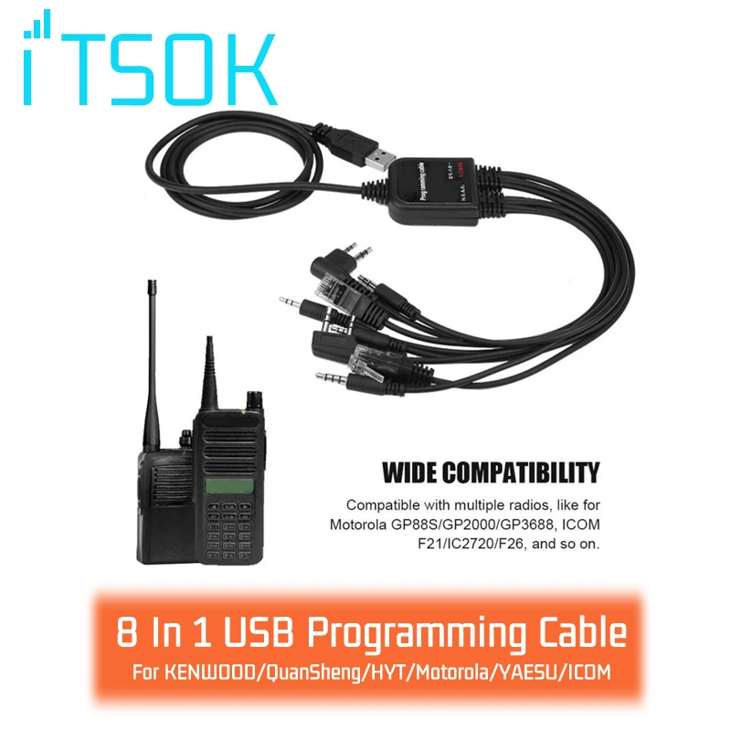 HOT 8 In 1 USB Programming Cable Multifunctional Compatible For Walkie Talkie KENWOOD/QuanSheng/HYT/Motorola/YAESU/ICOM Radio