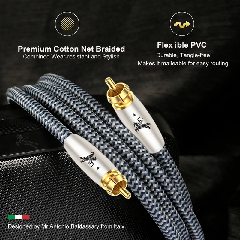 IMPETO Subwoofer Cable 6N OCC Digital Audio Coaxial Cable, Single Crystal Copper 24K Gold Plated Connector RCA to RCA Stereo Cab