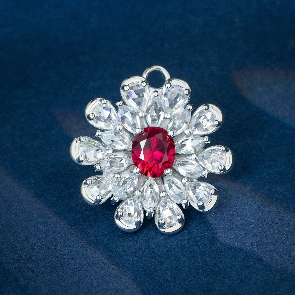 

S925 серебро мечта Любовь цветок Яйцо Форма 6*7 красный корунд 0,8 карат элегантный и изысканный кулон универсальное ожерелье