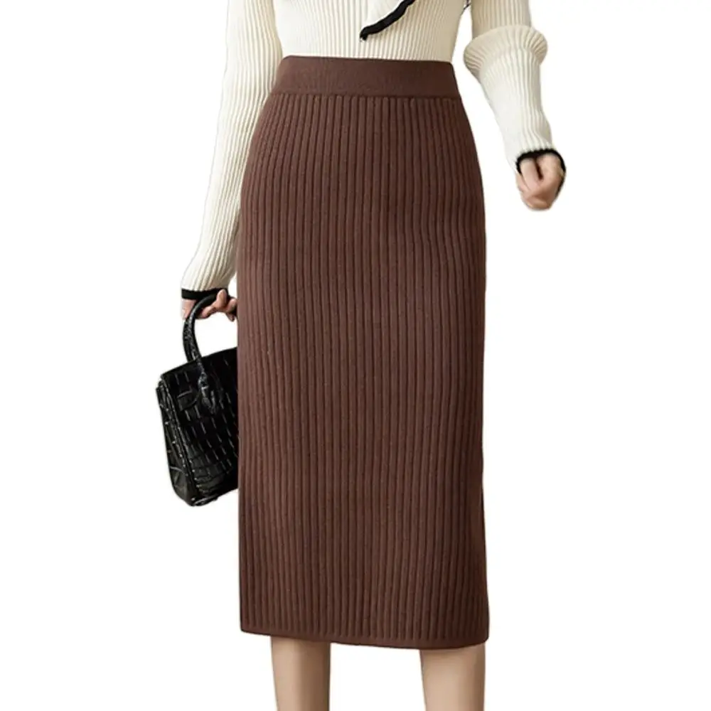 

Женская трикотажная юбка-карандаш, черная, кофейная