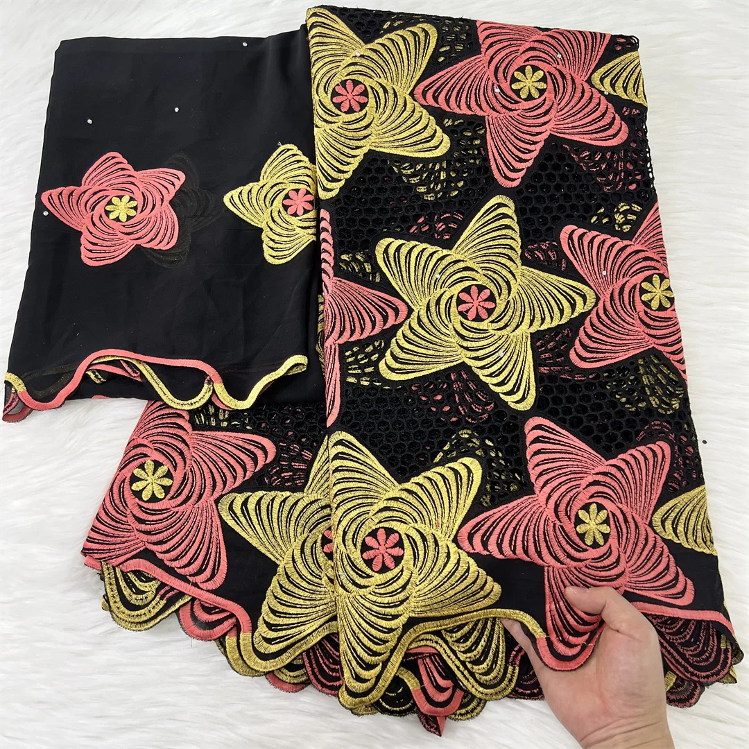 

African Dry Cotton Lace Fabric 2022 High Quality Lace Embroidery Swiss Voile Lace In Switzerland Nigerian Lace Fabric 5+2Yards