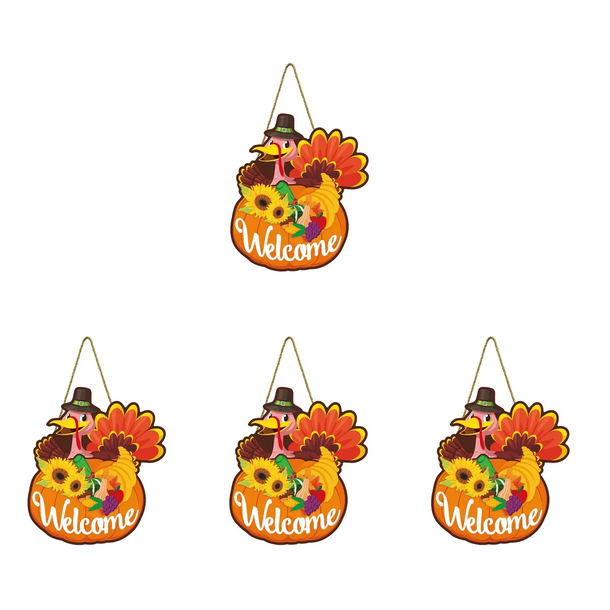 

4pcs Welcome Front Door Sign Thanksgiving Welcome Sign Door Pendant Decor
