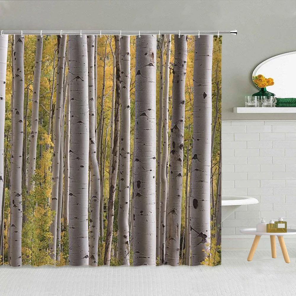 

Painting Nature Landscape Tree Bird Shower Curtain Polyester Fabric High Quality With Hooks Bath Screen Decor 3D Printing