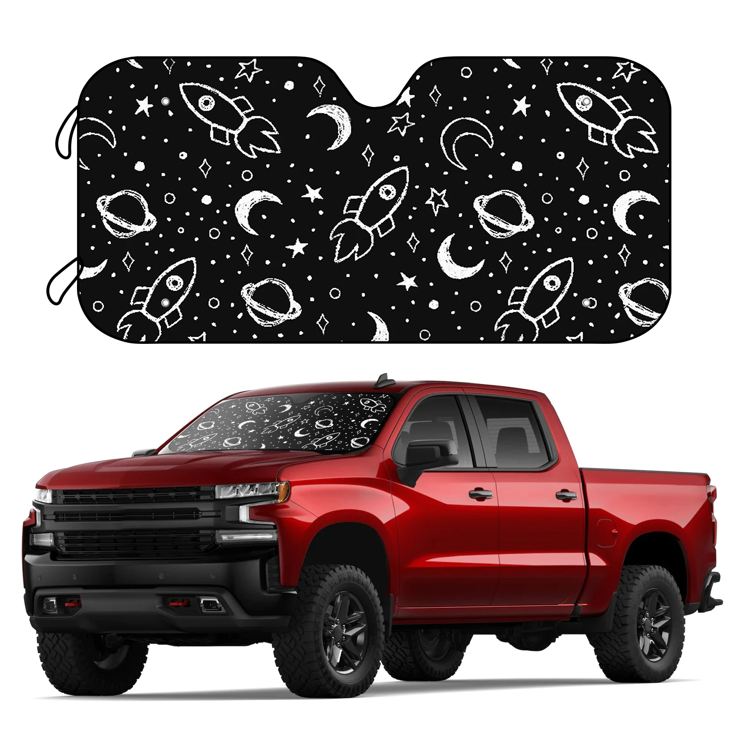 

1pc Space Elements Car Windshield Sun Shade With 4 Free Suction Cups Auto Front Window Sunshade Blocks UV Rays Sun Visor Foldabl