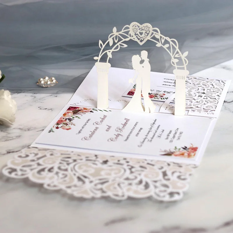 

10pcs 3D Wedding Invitations Card With RSVP Envelope Pocket Bride & Groom Greeting Cards Anniversary Mariage Party Decor Favor