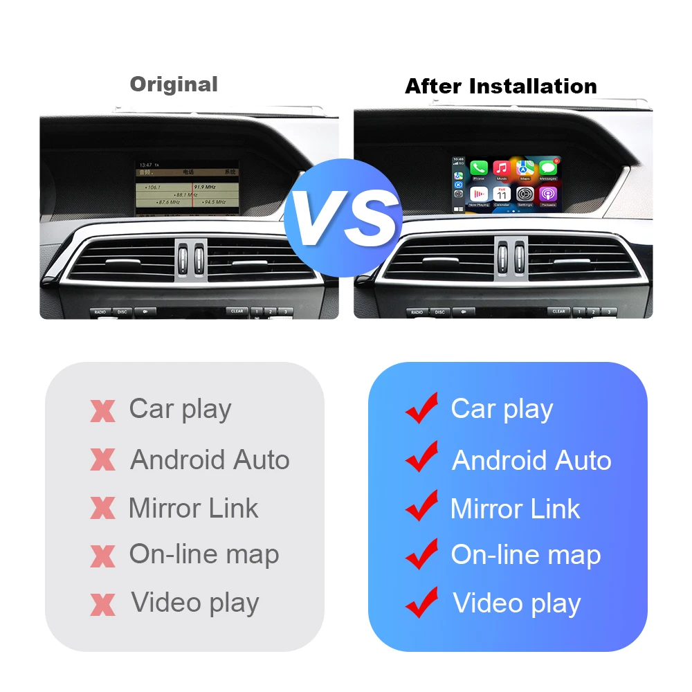 ISUDAR беспроводной Carplay для Mercedes Benz C-Class/Benz S-Class/Benz E-Class/Benz GLK-Class/Benz A & B-Class с Android Auto -