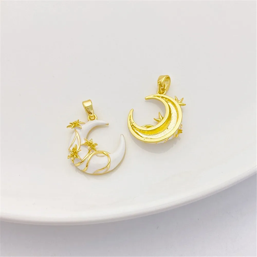 Кулон в виде Луны и цветка с инкрустацией из 18-каратного золота цирконом ожерелье