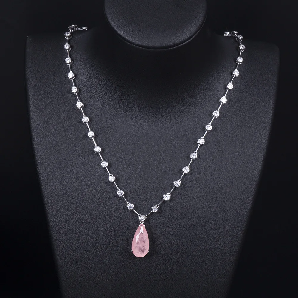 

Fashion High Quality Big Water Drop Green Blue Cubic Zirconia Stone Necklaces Pendants For Women Fashion Jewelry Gift bijoux P79
