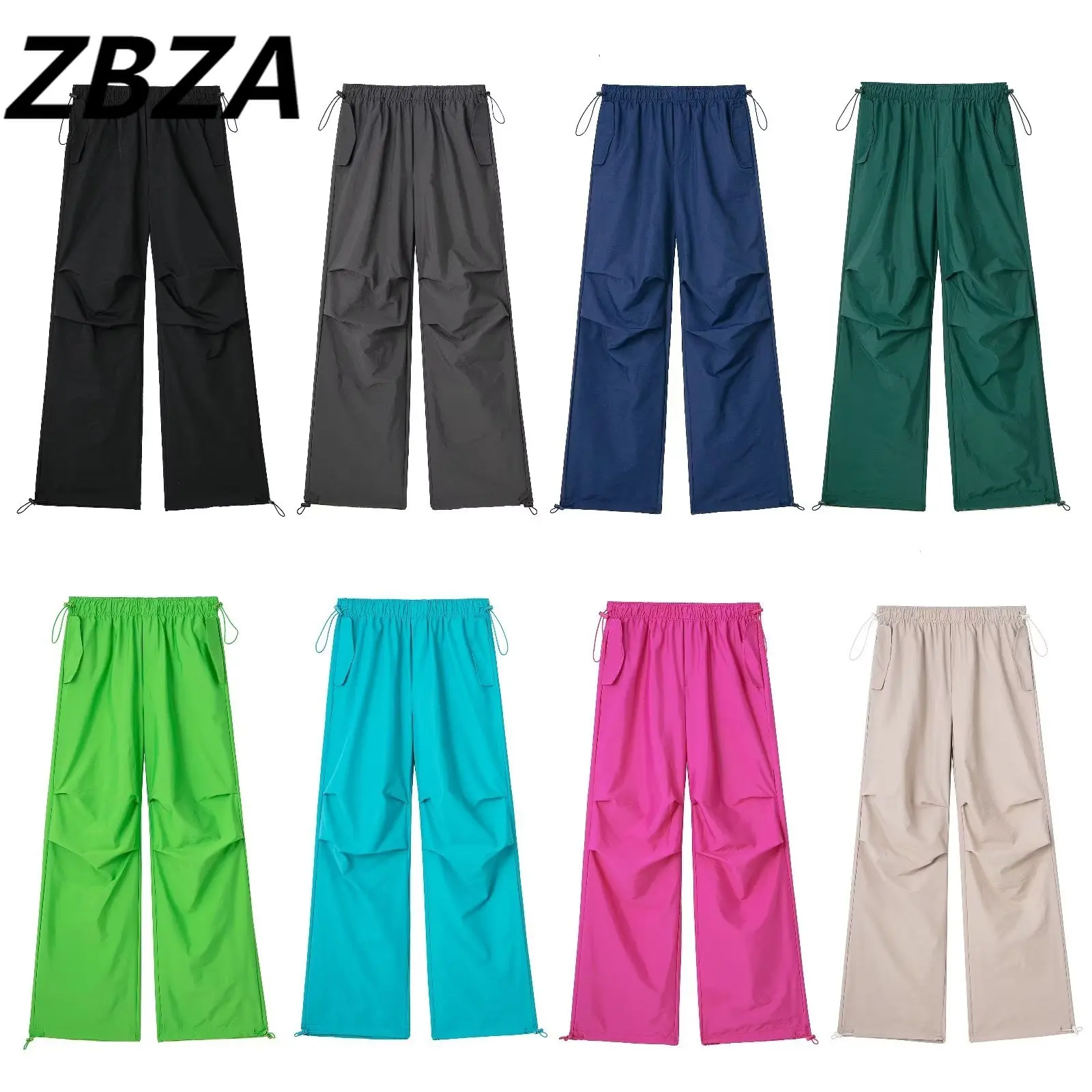 

Женские шикарные модные нейлоновые парашютные брюки ZBZA для бега, винтажные женские брюки до щиколотки с высокой эластичной талией и кулиской, новинка 2023
