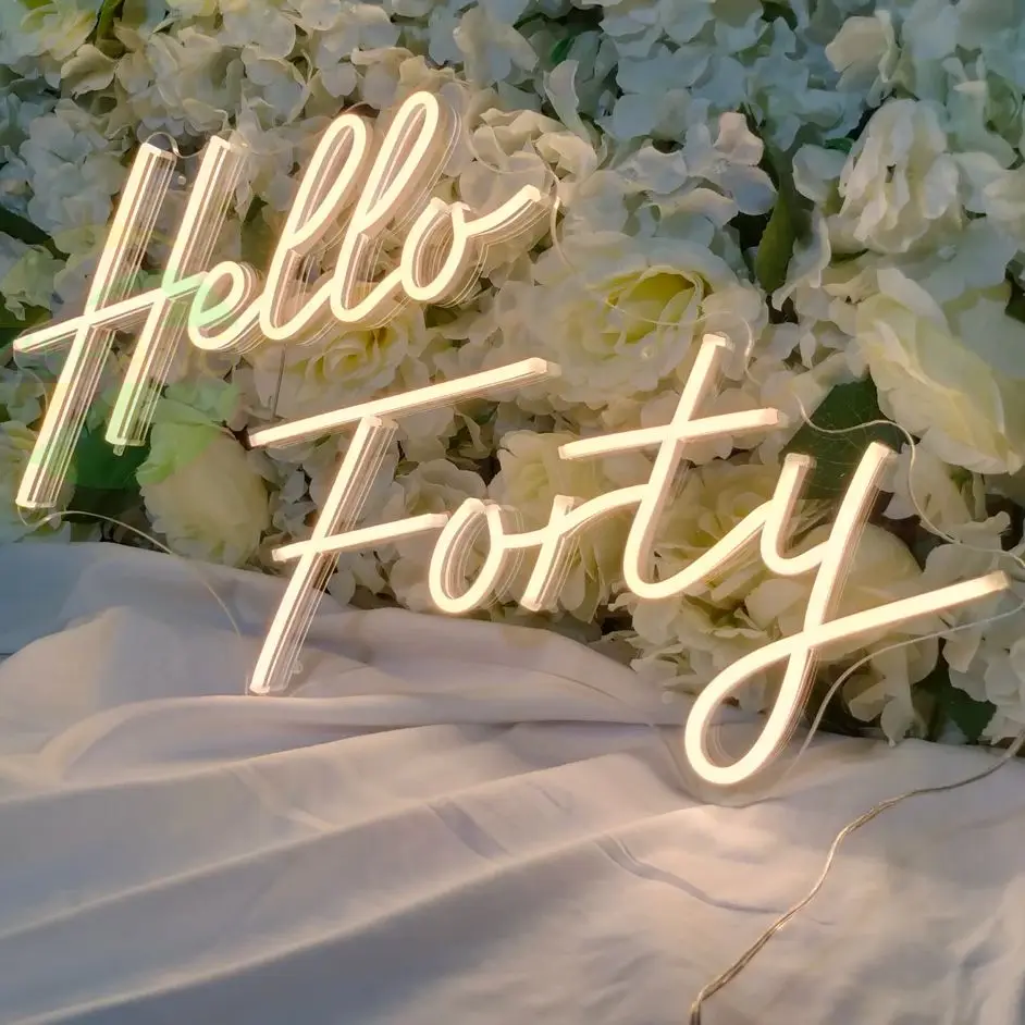 

Hello Forty Neon Sign Custom 40-й подарок на день рождения светодиодная подвесная настенная эстетика домашняя комната Вечеринка Спальня Декор акриловая ...