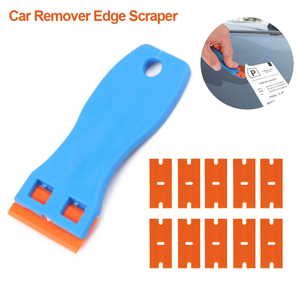 

Car Double Edged Plastic Razor Lable Clean Razor Glue Remover Window Glass Clean Scraper Wrap Sticker Squeegee with 10Pcs Blades