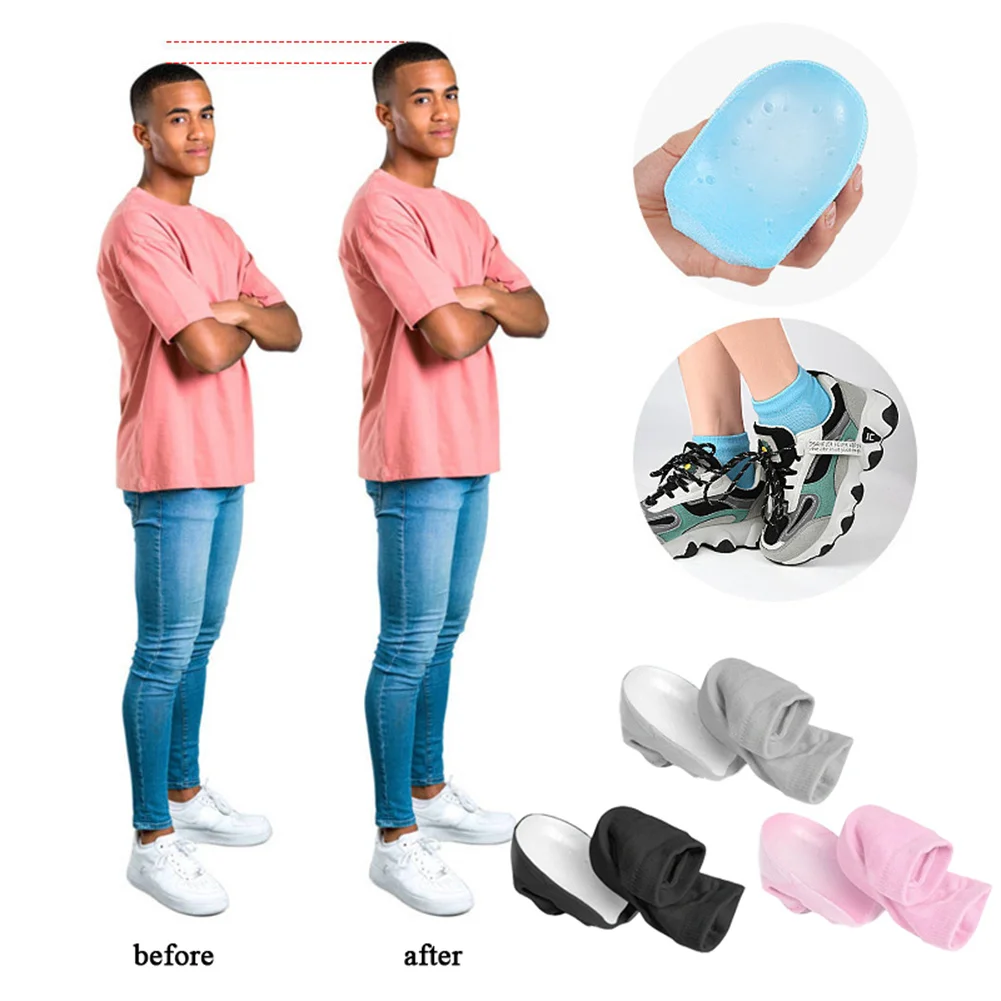 Unisex Invisible Height Increase Silicone Socks Gel Heel Pads Heel Cushion Soles Insole Foot Massage Orthopedic Arch Support